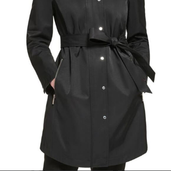 Calvin Klein Black Belted warm Trench Rain Coat size XL - Picture 2 of 9